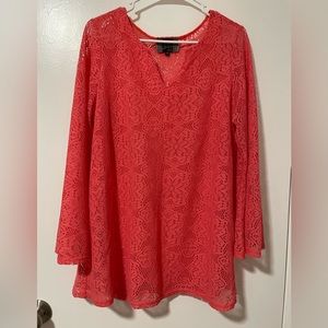 Silky Brand Coral Lace Bell Sleeve Top Beach Coverup Sz L